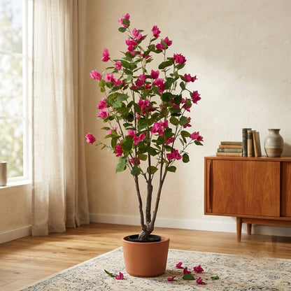 ENUTROF Artificial Pink Bougainvillea Tree – 150cm Lush Fake Flowering Plant for Home & Events ENUTROF