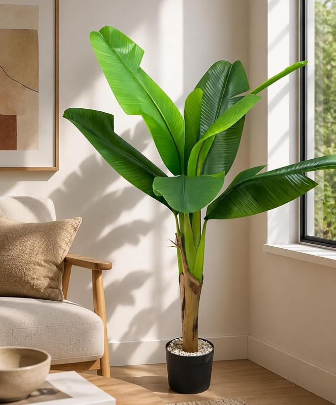 ENUTROF Artificial Banana Plant Musa – 130cm Fake Tropical Plant for Home & Office Decor ENUTROF