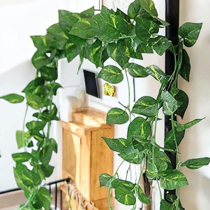 Artificial Money Plant Garland Vine – 7.2ft Hanging Leaf Creeper, Pack of 12 | Fake Pothos Ivy Decor Enutrof Decor