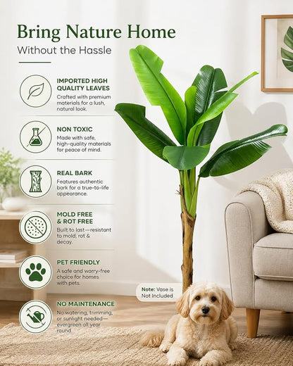ENUTROF Artificial Banana Plant Musa – 130cm Fake Tropical Plant for Home & Office Decor ENUTROF