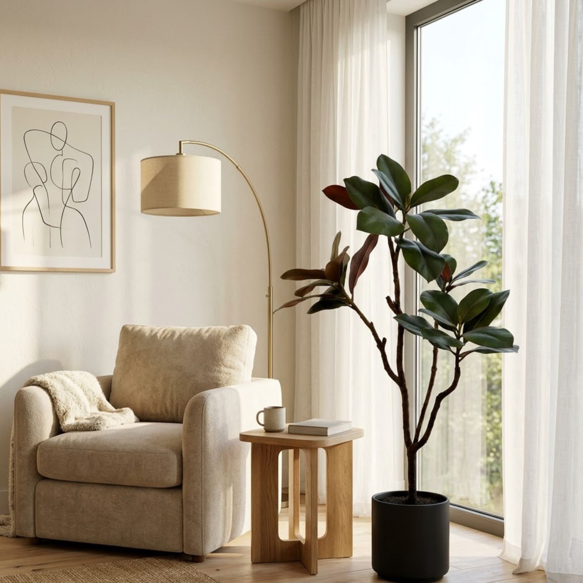 ENUTROF Artificial Rubber Tree Dark Leaf – 120cm Ficus Elastica Fake Plant for Modern Decor ENUTROF
