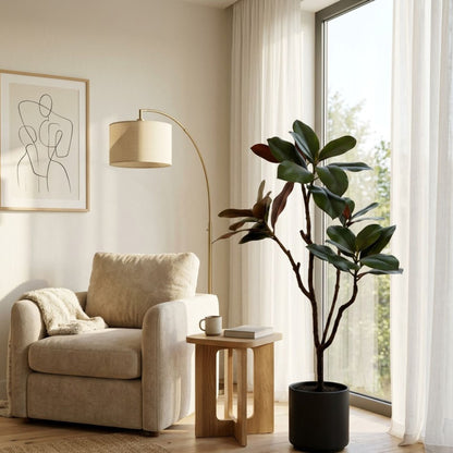 ENUTROF Artificial Rubber Tree Dark Leaf – 120cm Ficus Elastica Fake Plant for Modern Decor ENUTROF