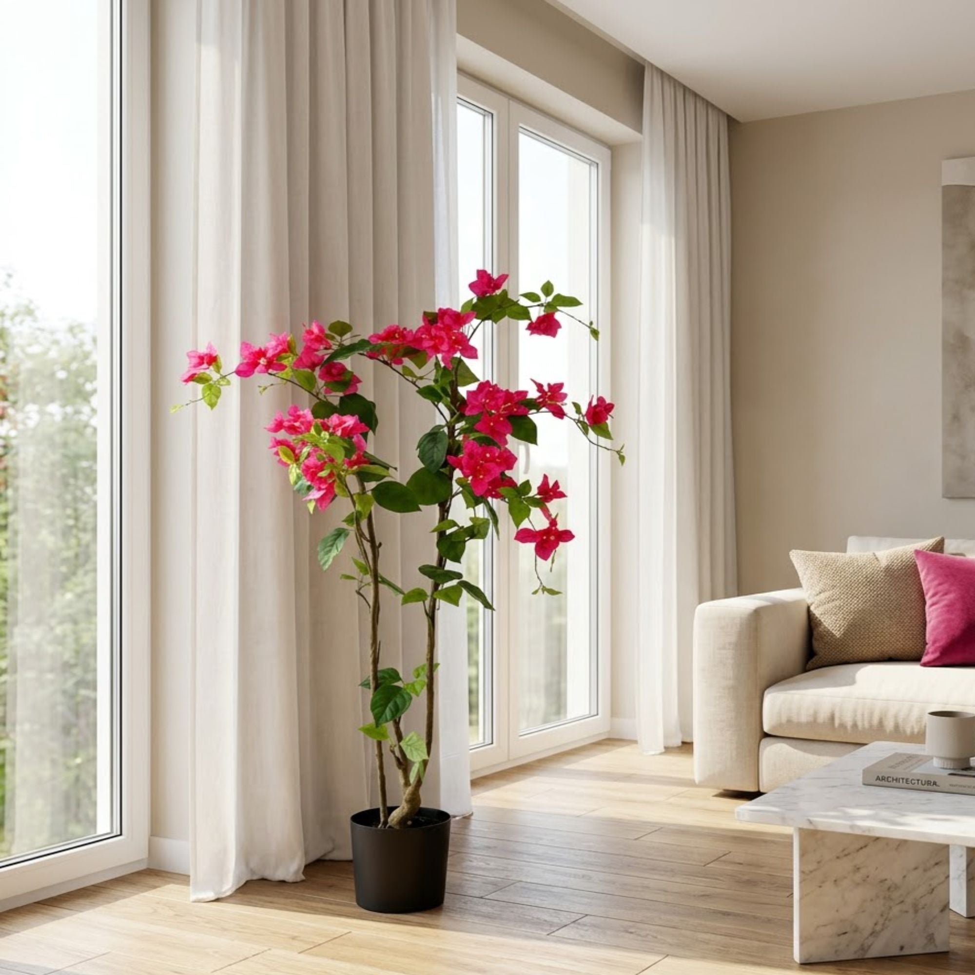 ENUTROF Artificial Pink Bougainvillea Plant – 120cm Fake Flowering Tree for Home & Event Decor ENUTROF