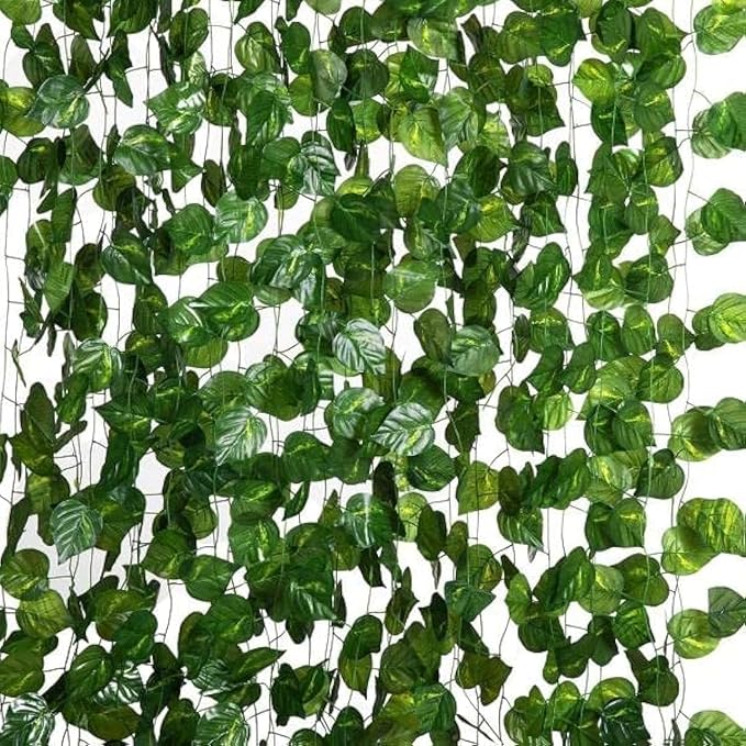 Artificial Money Plant Garland Vine – 7.2ft Hanging Leaf Creeper, Pack of 12 | Fake Pothos Ivy Decor Enutrof Decor