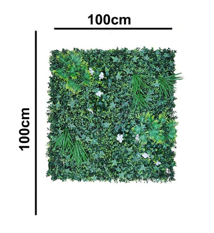 Artificial Green Wall With White Flower Grass || Vertical Wall Garden For Outdoor || Size: 1mtr x 1mtr || No:11/08