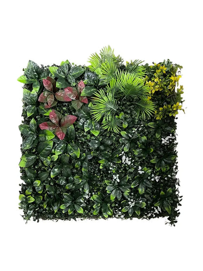 Artificial Green Wall Grass With Green Ferns & Yellow White Flowers || Size: 50cm x 50cm || No:55-09 My Store