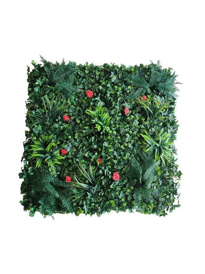 Artificial Wall Grass With Red Flowers and Green Leaves || Vertical Garden For Wall || Size: 1mtr X 1mtr || No:11/09