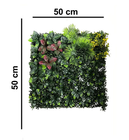 Artificial Green Wall Grass With Green Ferns & Yellow White Flowers || Size: 50cm x 50cm || No:55-09 My Store