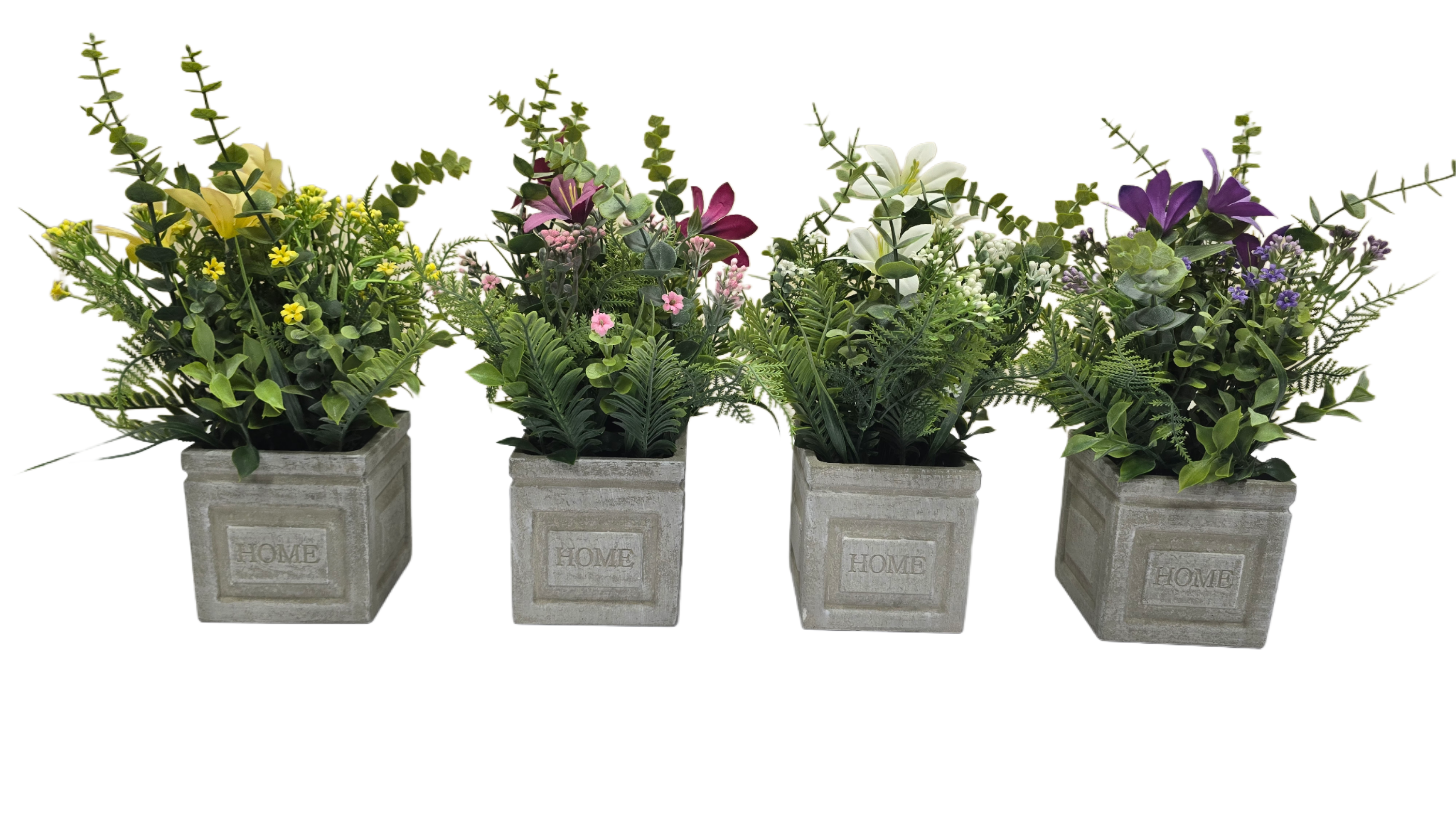 Plastic Grass with Grey Pulp Pot | Modern Artificial Table Décor (28 CM) Enutrof Decor