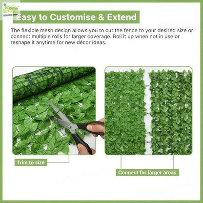 Artificial Ivy Leaf Fence Screen – Faux Privacy Hedge Panel, 3.3ft x 10ft (1m x 3m) Greenery Wall Cover Enutrof Decor