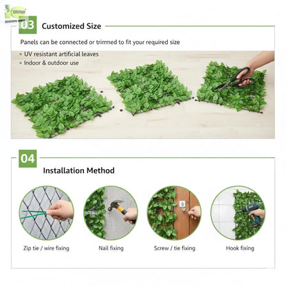 Artificial Ivy Leaf Fence Screen – Faux Privacy Hedge Panel, 3.3ft x 10ft (1m x 3m) Greenery Wall Cover Enutrof Decor