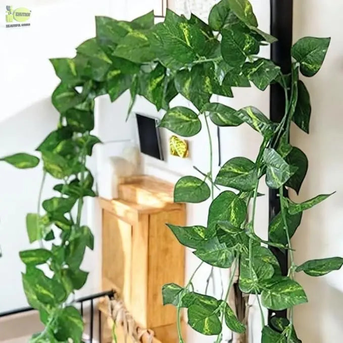 Artificial Money Plant Garland Vine – 7.2ft Hanging Leaf Creeper, Pack of 12 | Fake Pothos Ivy Decor Enutrof Decor