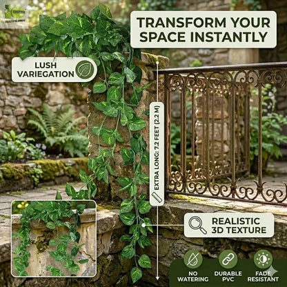 Artificial Money Plant Garland Vine – 7.2ft Hanging Leaf Creeper, Pack of 12 | Fake Pothos Ivy Decor Enutrof Decor
