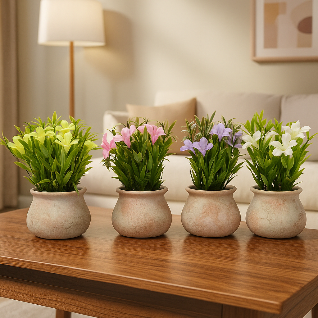 Plastic Flower with Brick-Red Pulp Pot | Elegant Artificial Table Décor (22cm) Enutrof Decor