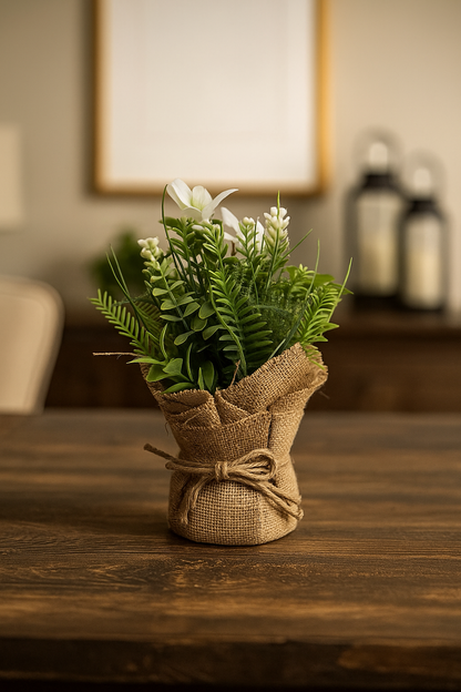 Cloth Bonsai with Sack | Rustic Artificial Table Décor(20 cm) Enutrof Decor