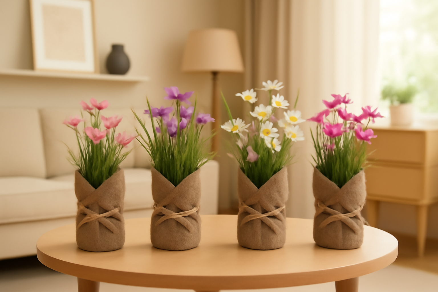 Cloth Flower with Sack | Rustic Artificial Table Décor Enutrof Decor