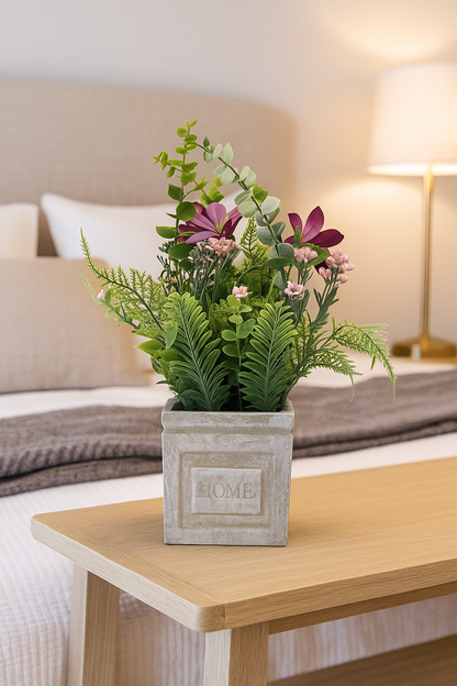 Plastic Grass with Grey Pulp Pot | Modern Artificial Table Décor (28 CM) Enutrof Decor