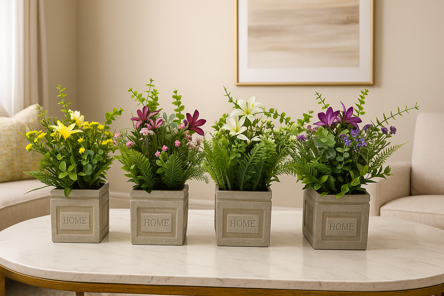 Plastic Grass with Grey Pulp Pot | Modern Artificial Table Décor (28 CM) Enutrof Decor