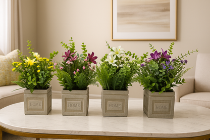 Plastic Grass with Grey Pulp Pot | Modern Artificial Table Décor (28 CM) Enutrof Decor