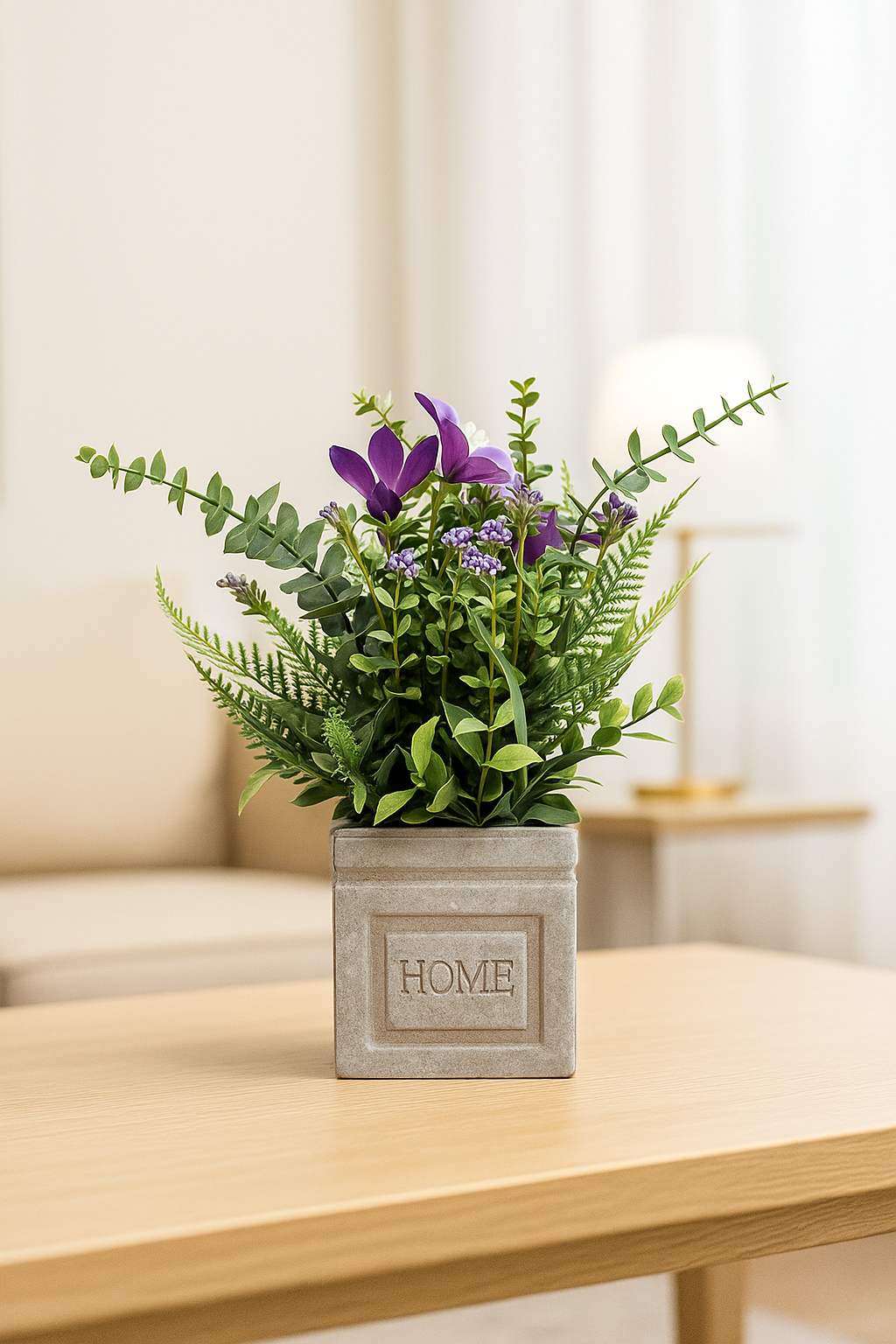 Plastic Grass with Grey Pulp Pot | Modern Artificial Table Décor (28 CM) Enutrof Decor