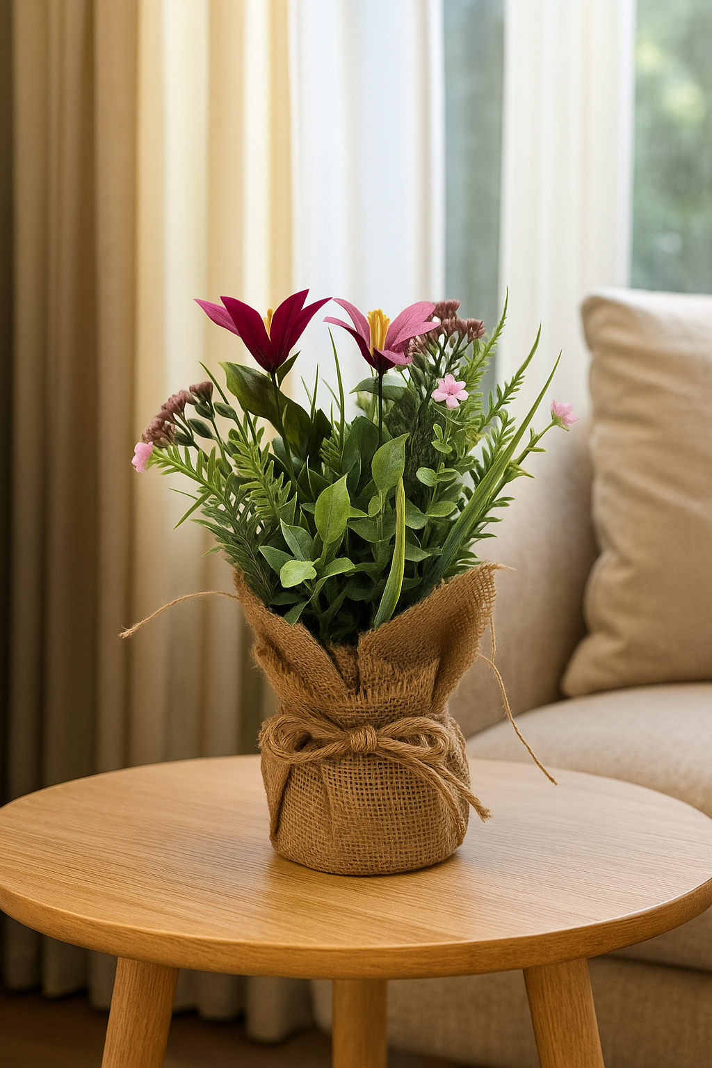 Cloth Bonsai with Sack | Rustic Artificial Table Décor(20 cm) Enutrof Decor