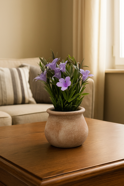 Plastic Flower with Brick-Red Pulp Pot | Elegant Artificial Table Décor (22cm) Enutrof Decor