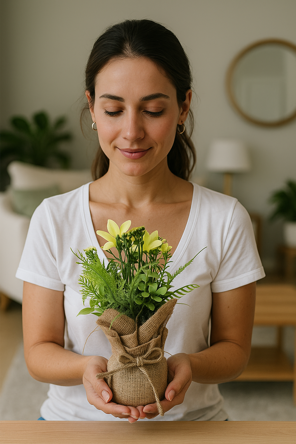 Cloth Bonsai with Sack | Rustic Artificial Table Décor(20 cm) Enutrof Decor