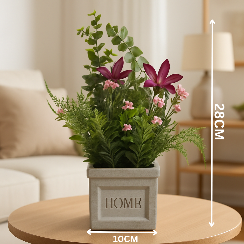 Plastic Grass with Grey Pulp Pot | Modern Artificial Table Décor (28 CM) Enutrof Decor