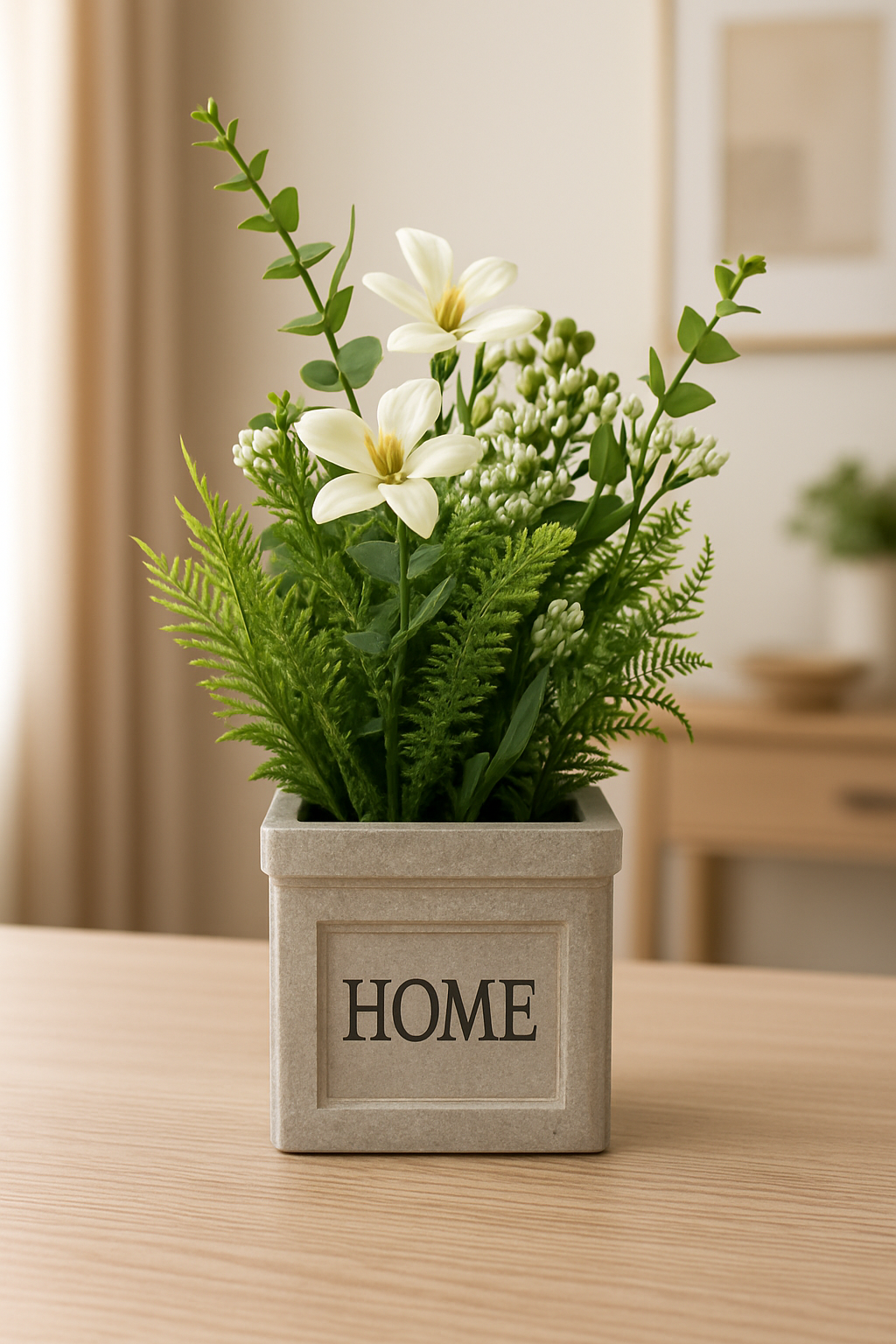 Plastic Grass with Grey Pulp Pot | Modern Artificial Table Décor (28 CM) Enutrof Decor