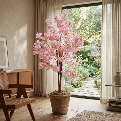 ENUTROF Artificial Pink Cherry Blossom Tree – 150cm Fluffy Fake Flowering Plant for Bridal Decor ENUTROF