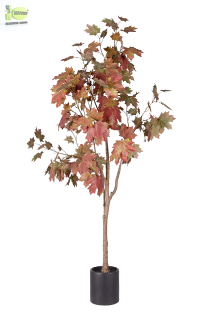 ENUTROF Artificial Autumn Maple Tree – 150cm Dramatic Red-Orange Fake Plant for Home Decor ENUTROF
