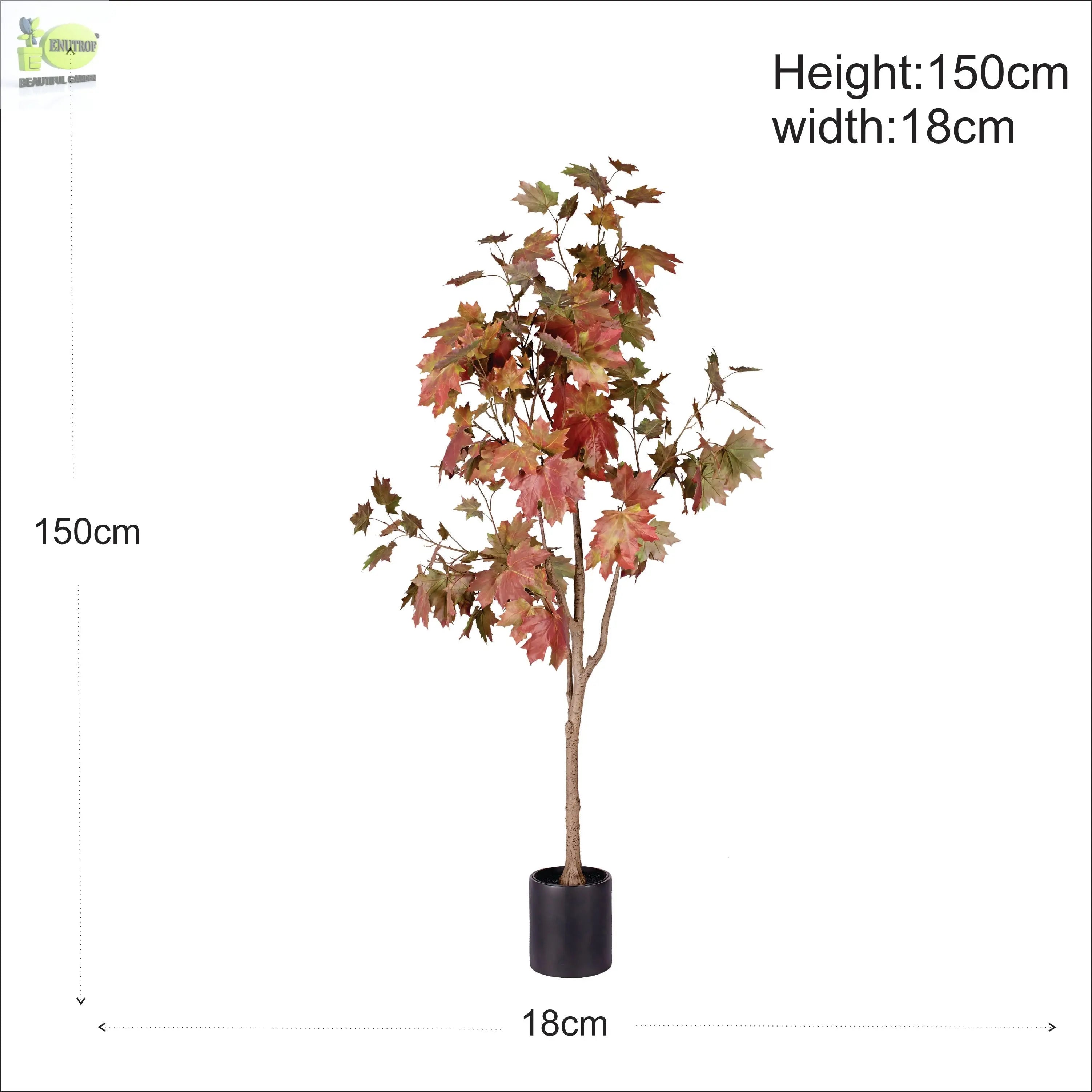 ENUTROF Artificial Autumn Maple Tree – 150cm Dramatic Red-Orange Fake Plant for Home Decor ENUTROF