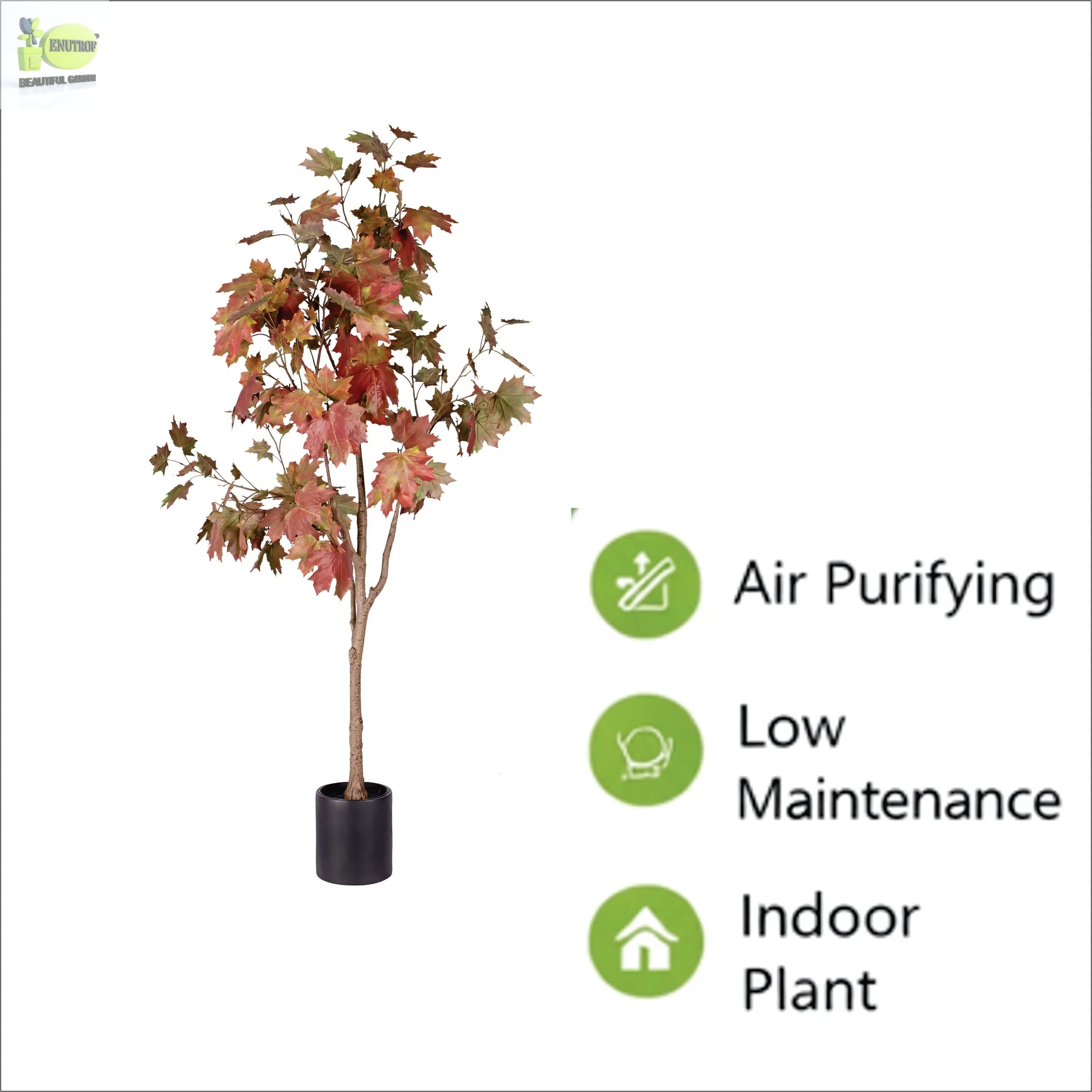 ENUTROF Artificial Autumn Maple Tree – 150cm Dramatic Red-Orange Fake Plant for Home Decor ENUTROF
