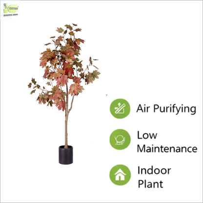 ENUTROF Artificial Autumn Maple Tree – 150cm Dramatic Red-Orange Fake Plant for Home Decor ENUTROF