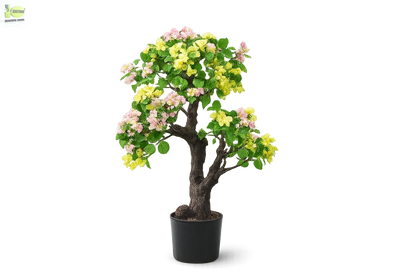 ENUTROF Artificial Bougainvillea Bonsai – 90cm Yellow-Pink Fake Flowering Bonsai Tree ENUTROF