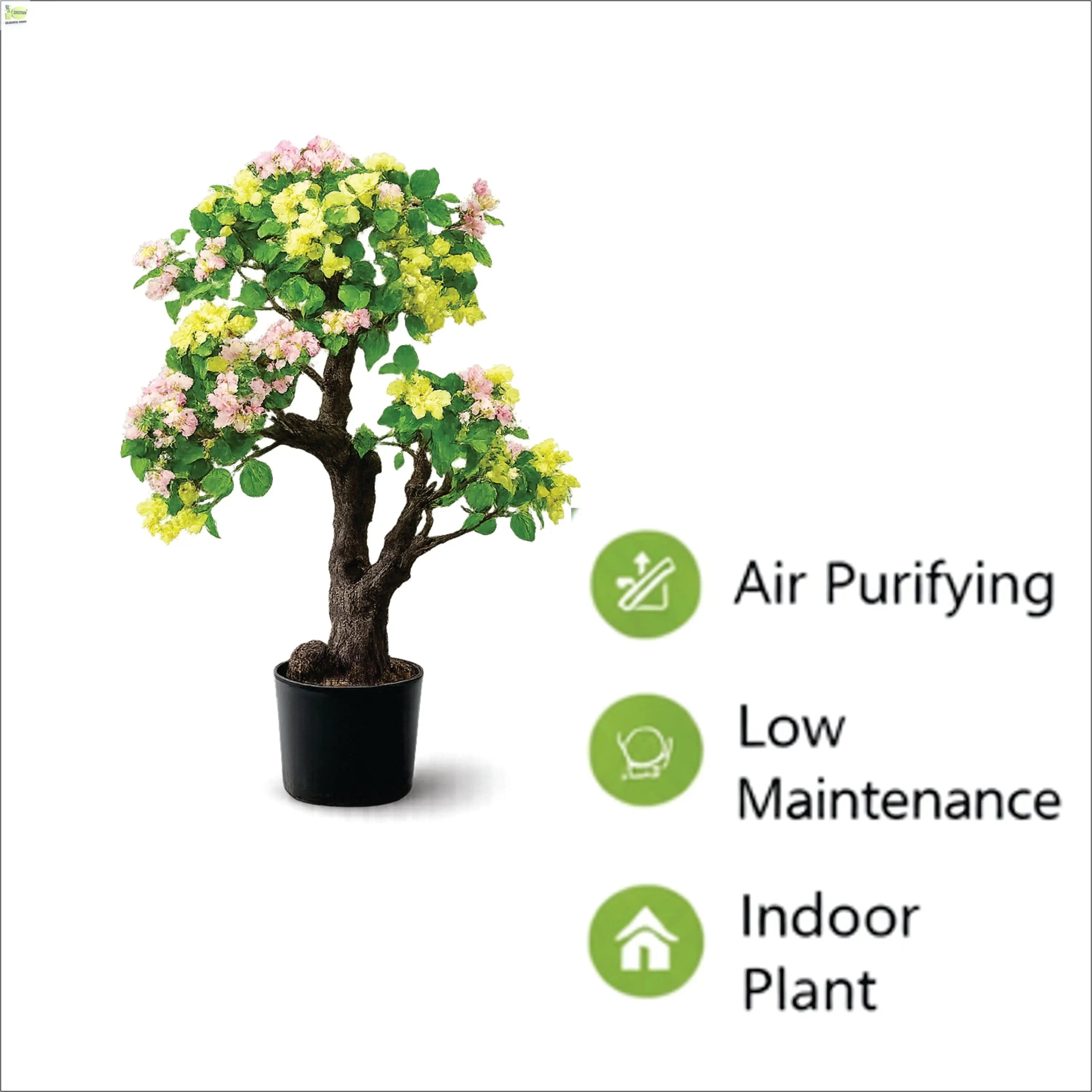 ENUTROF Artificial Bougainvillea Bonsai – 90cm Yellow-Pink Fake Flowering Bonsai Tree ENUTROF