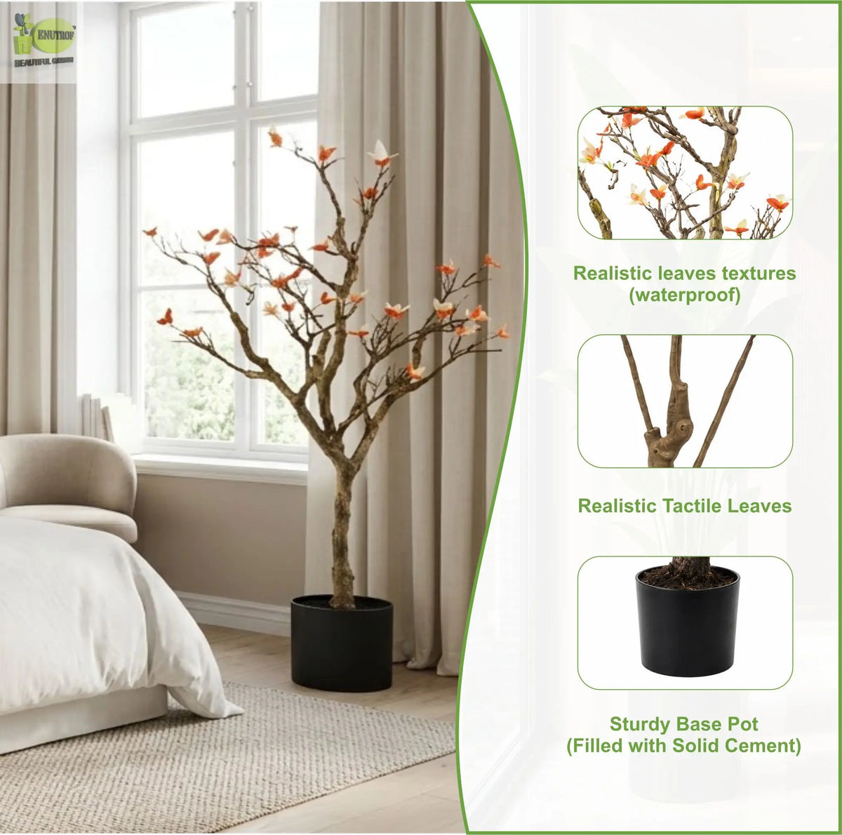 ENUTROF Artificial Cherry Blossom Bare Branch Tree – 120cm Fake Sakura Plant for Home Decor ENUTROF