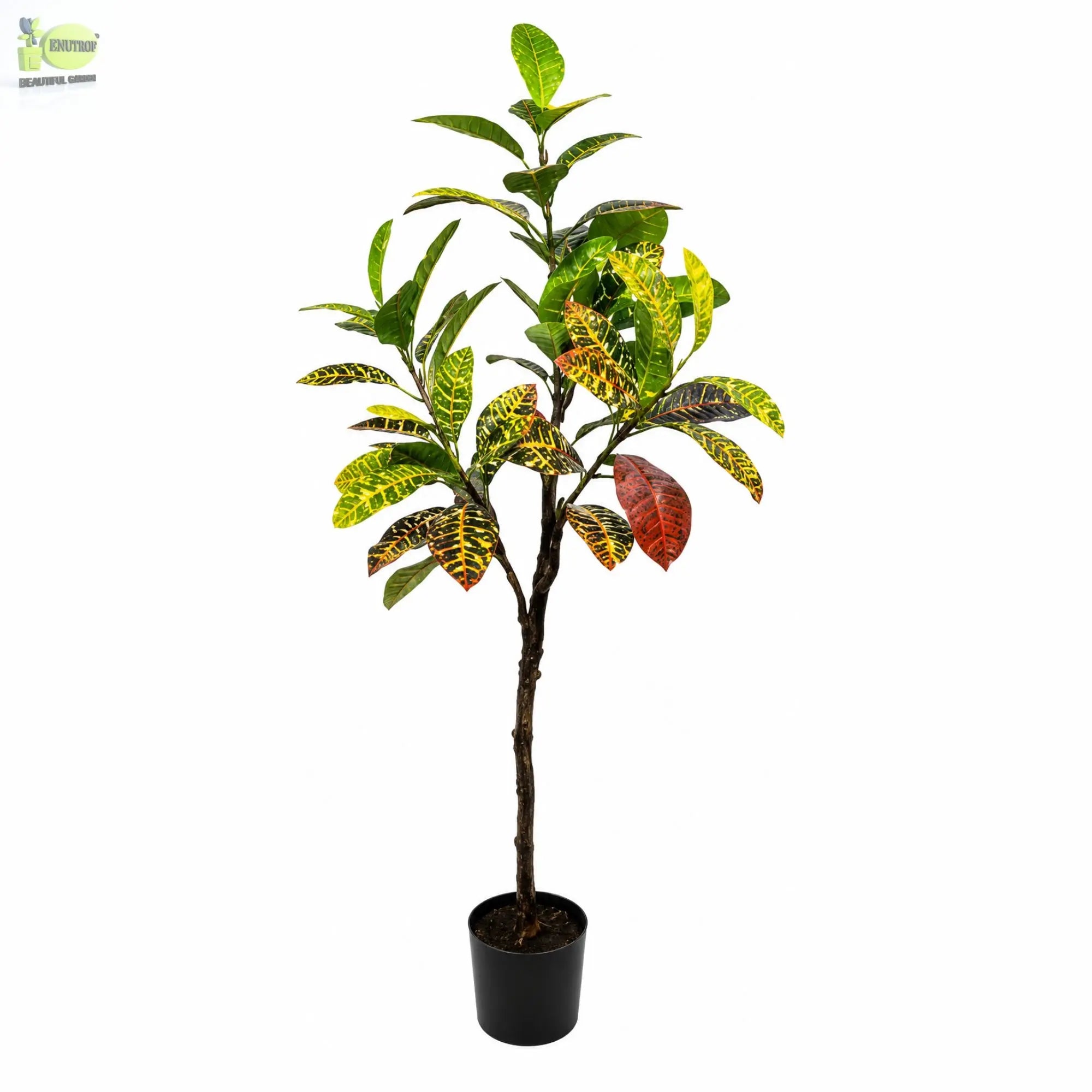 ENUTROF Artificial Croton Plant – 120cm Vibrant Multicolour Fake Plant for Home Decor ENUTROF