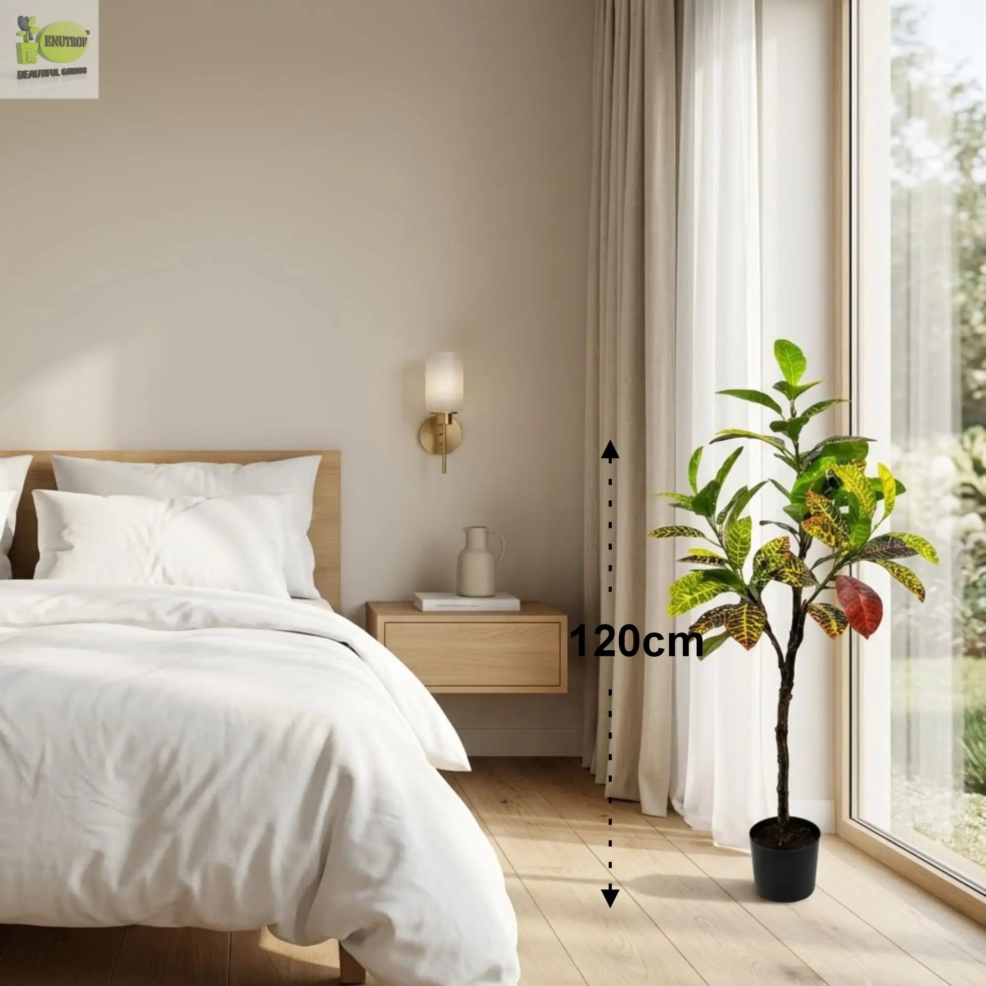 ENUTROF Artificial Croton Plant – 120cm Vibrant Multicolour Fake Plant for Home Decor ENUTROF