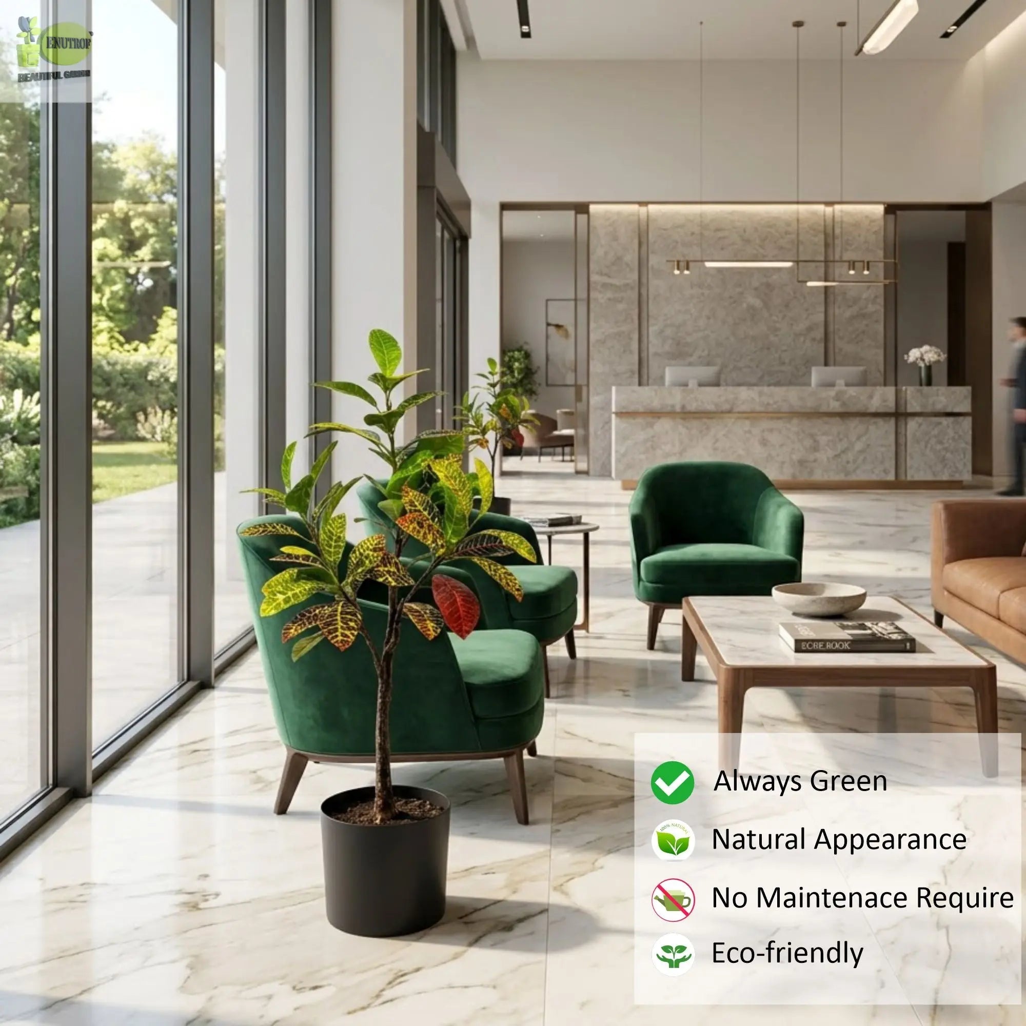 ENUTROF Artificial Croton Plant – 120cm Vibrant Multicolour Fake Plant for Home Decor ENUTROF