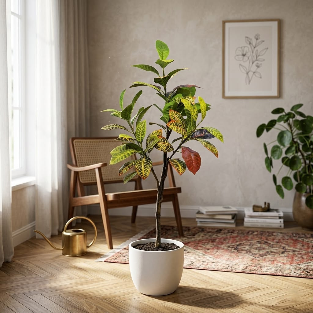 ENUTROF Artificial Croton Plant – 120cm Vibrant Multicolour Fake Plant for Home Decor ENUTROF
