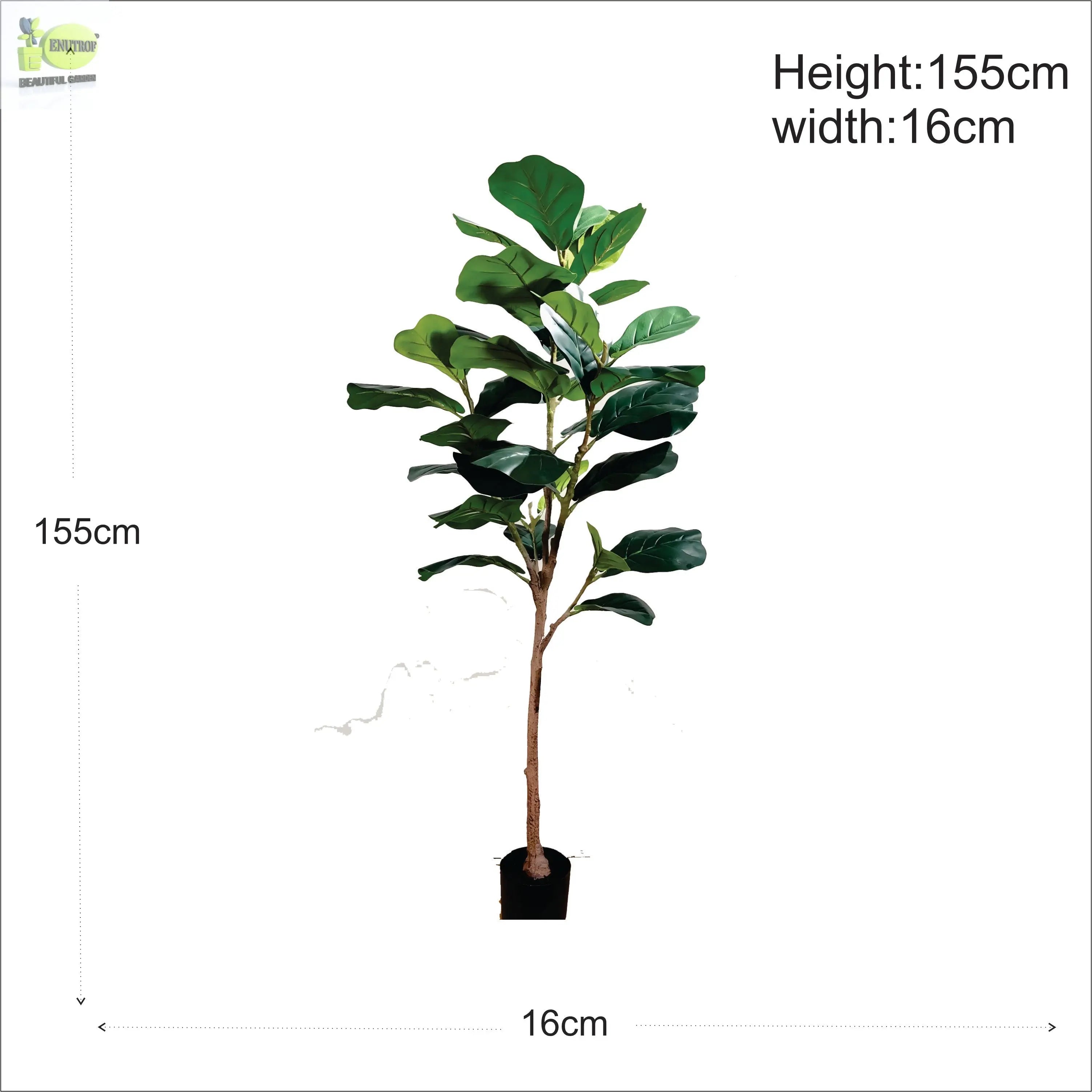 ENUTROF Artificial Fiddle Leaf Fig Ficus Lyrata – 155cm Premium Fake Plant for Designer Home Decor ENUTROF