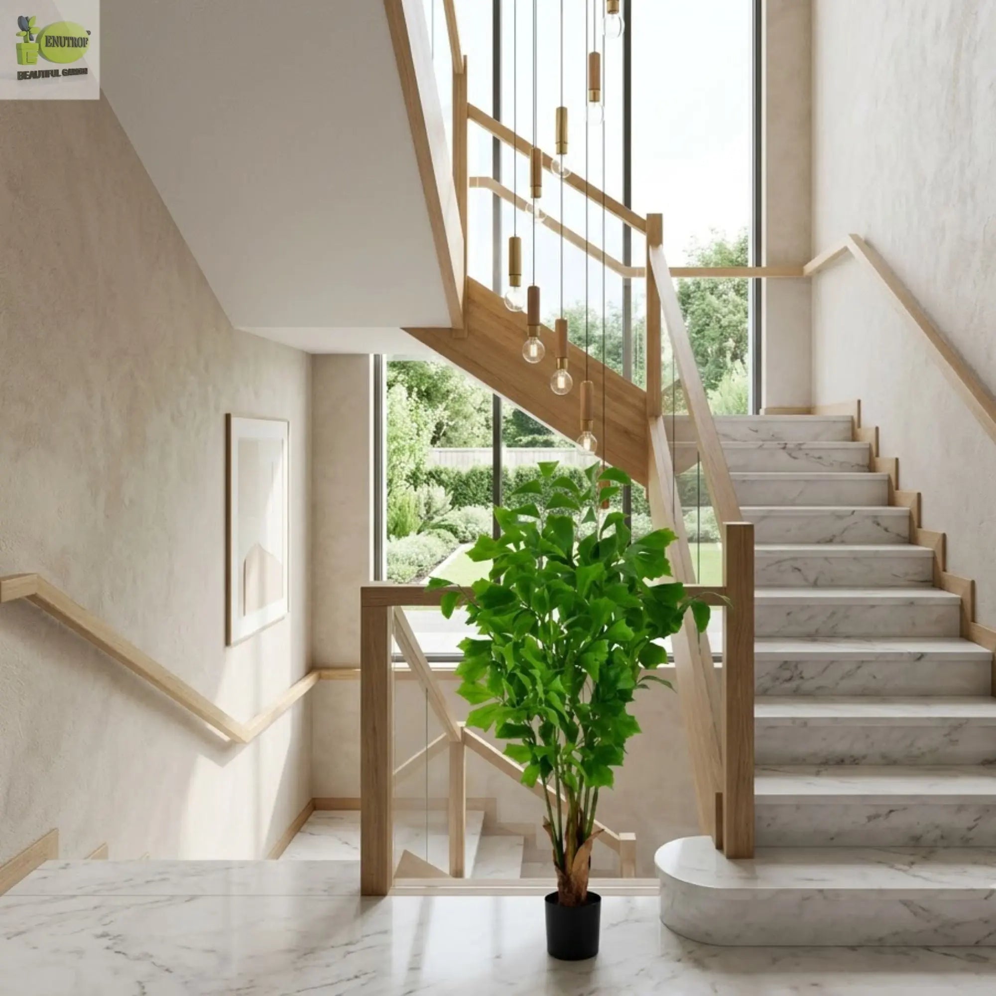 ENUTROF Artificial Ginkgo Maidenhair Tree – 120cm Unique Fan-Leaf Plant for Home Decor ENUTROF