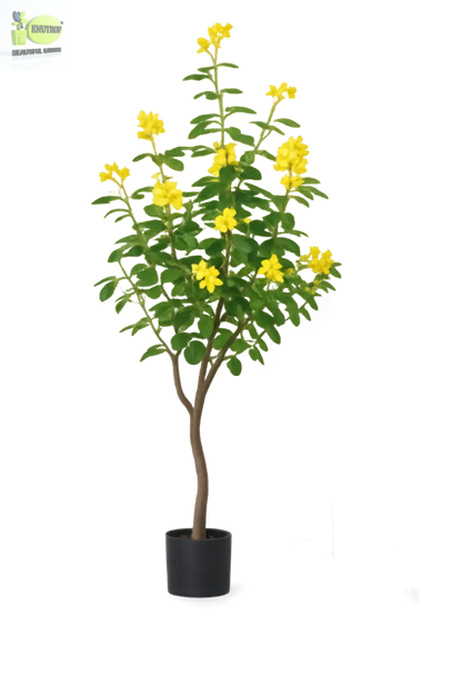ENUTROF Artificial Golden Cassia Flowering Tree – 150cm Fake Yellow Blooming Plant for Home Decor ENUTROF