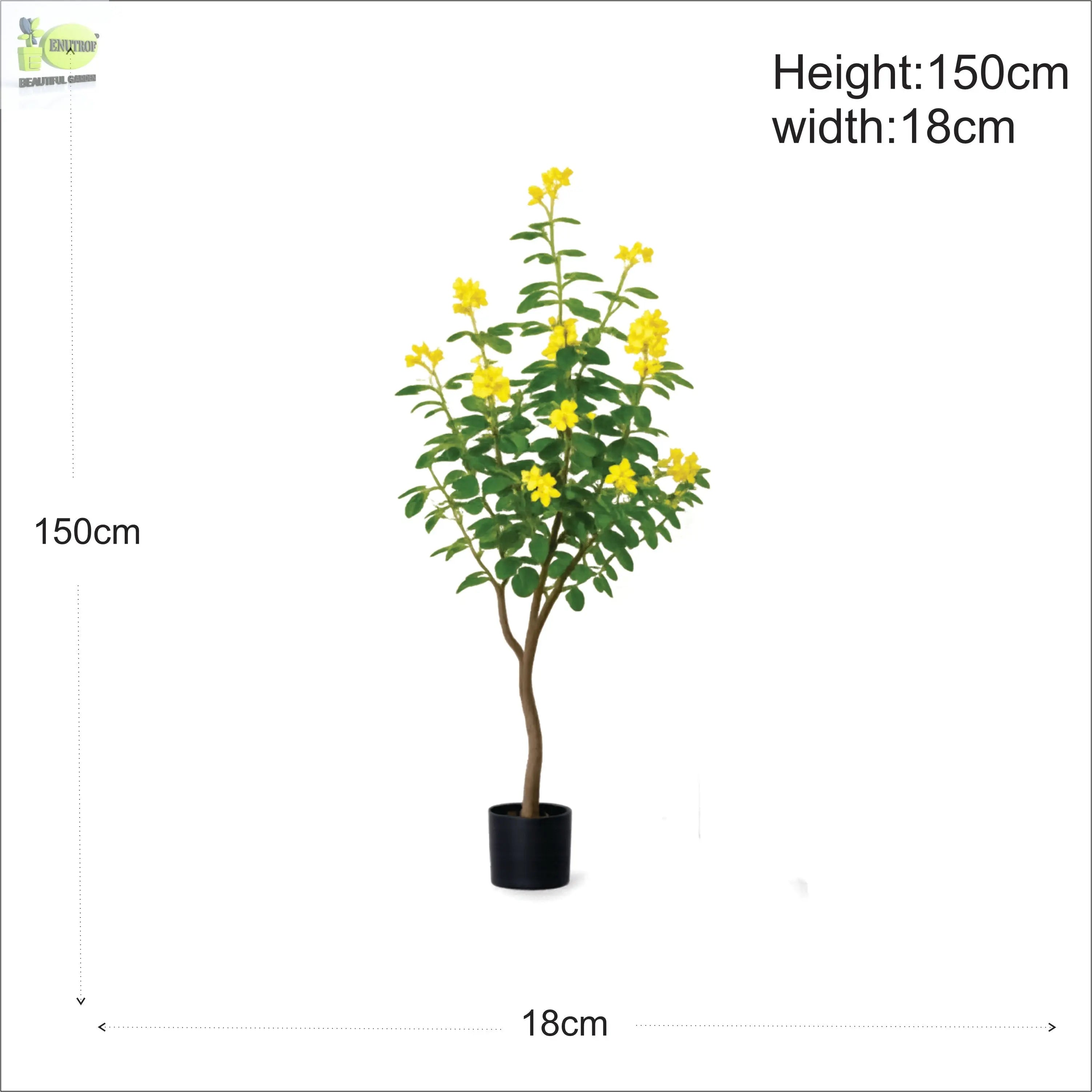 ENUTROF Artificial Golden Cassia Flowering Tree – 150cm Fake Yellow Blooming Plant for Home Decor ENUTROF