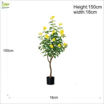 ENUTROF Artificial Golden Cassia Flowering Tree – 150cm Fake Yellow Blooming Plant for Home Decor ENUTROF