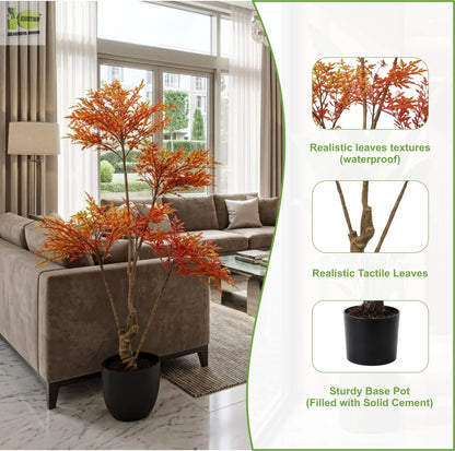 ENUTROF Artificial Japanese Red Fern Tree – 120cm Dramatic Autumn Plant for Indoor Decor ENUTROF