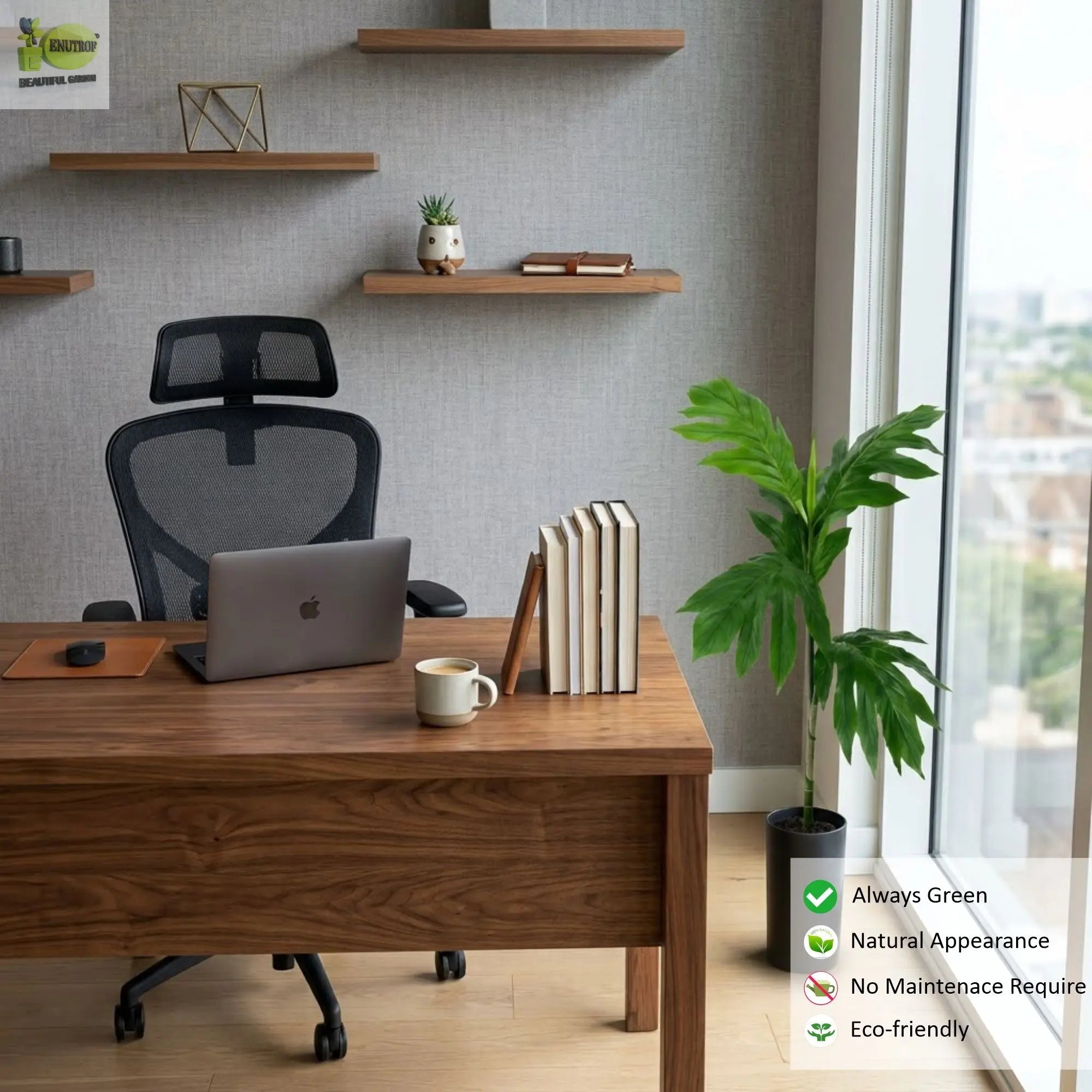 ENUTROF Artificial Monstera Split-Leaf Philodendron – 60cm Compact Fake Plant for Desk & Shelf ENUTROF