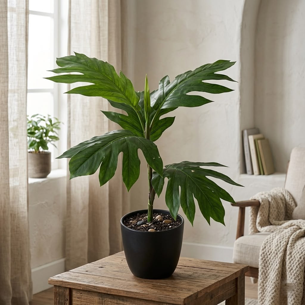 ENUTROF Artificial Monstera Split-Leaf Philodendron – 60cm Compact Fake Plant for Desk & Shelf ENUTROF