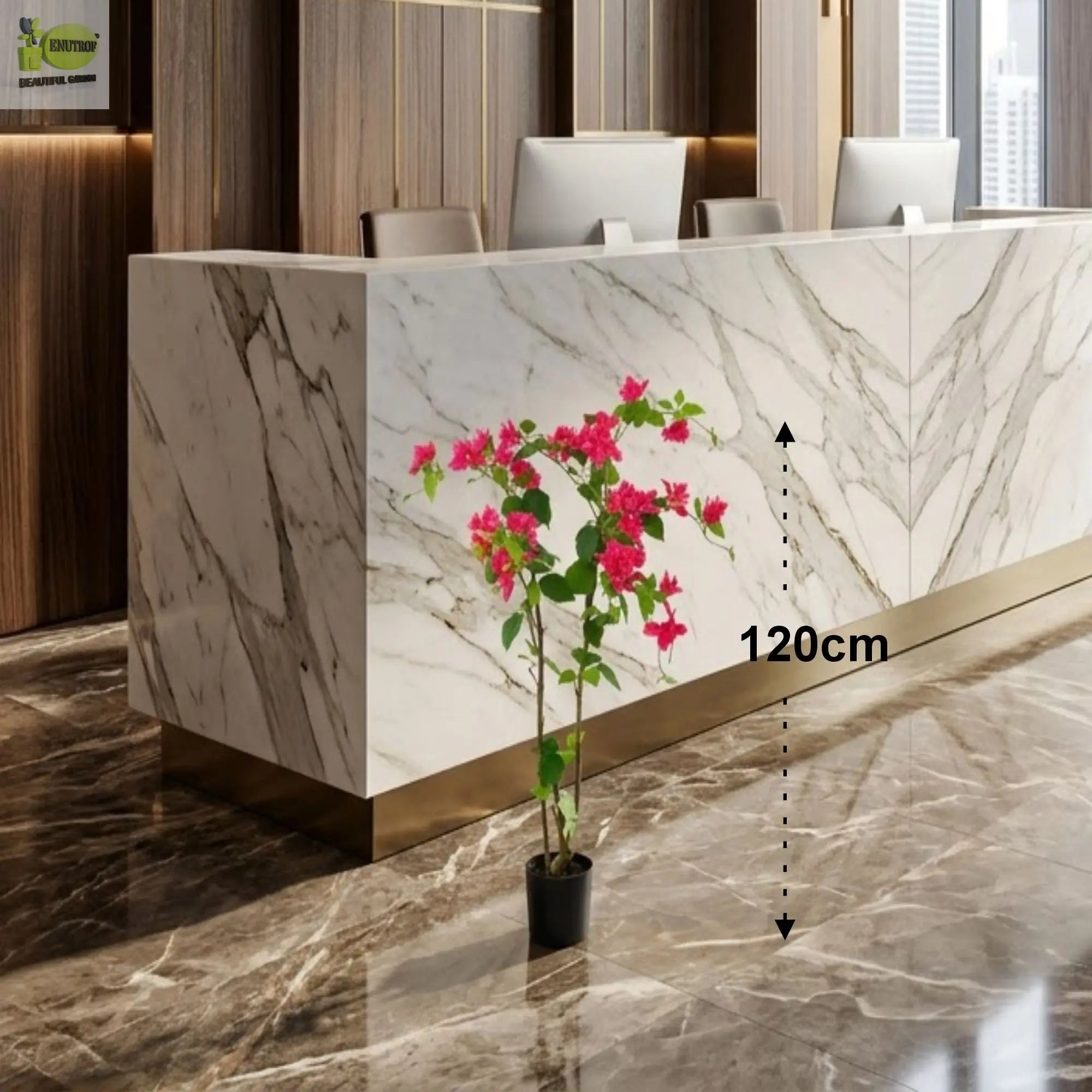 ENUTROF Artificial Pink Bougainvillea Plant – 120cm Fake Flowering Tree for Home & Event Decor ENUTROF
